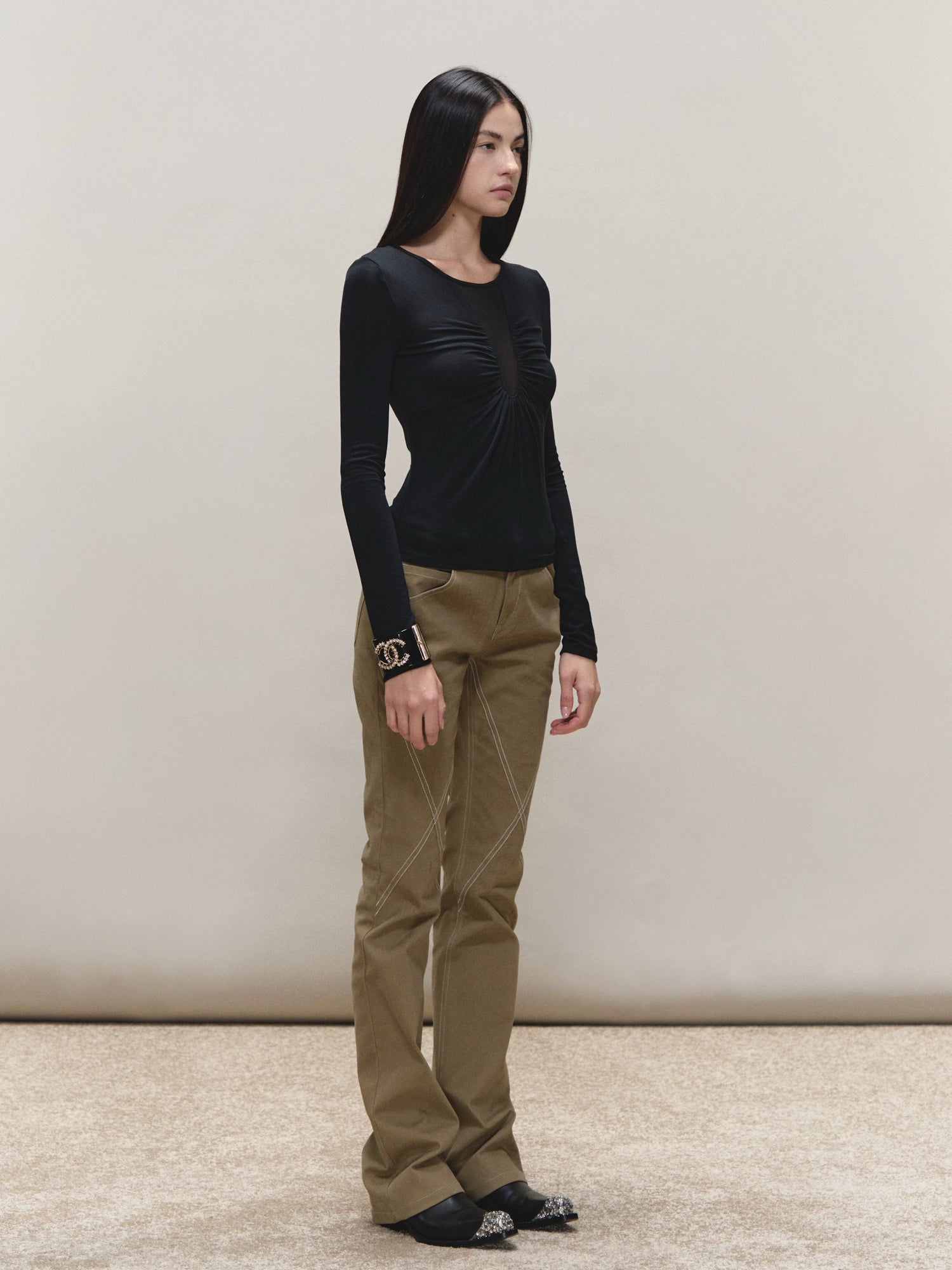 Vintage-Wash Slim Khaki Pants