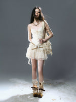 Pleated Belt Slip Dress