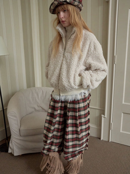 Zip-Up Shearling Textured Fitted Short Coat