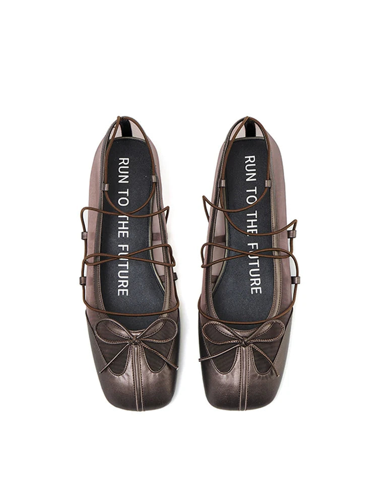 Sheepskin Microfiber Mesh Strap Mary Jane Flats