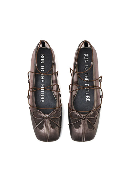 Sheepskin Microfiber Mesh Strap Mary Jane Flats