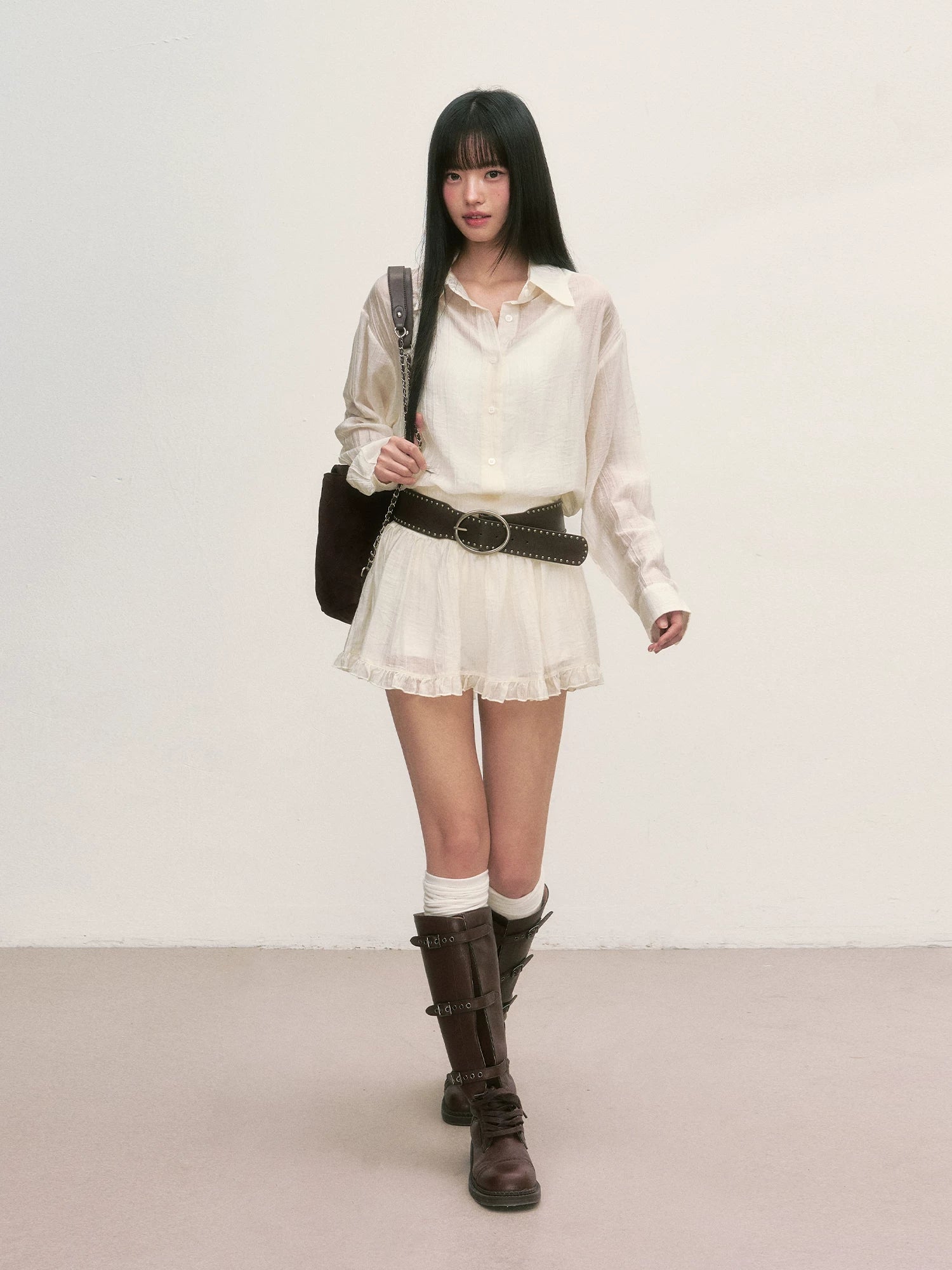 White Relaxed Shirt &amp; Skirt Set