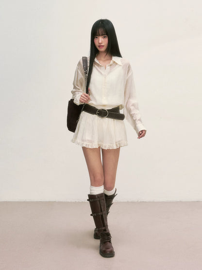 White Relaxed Shirt &amp; Skirt Set
