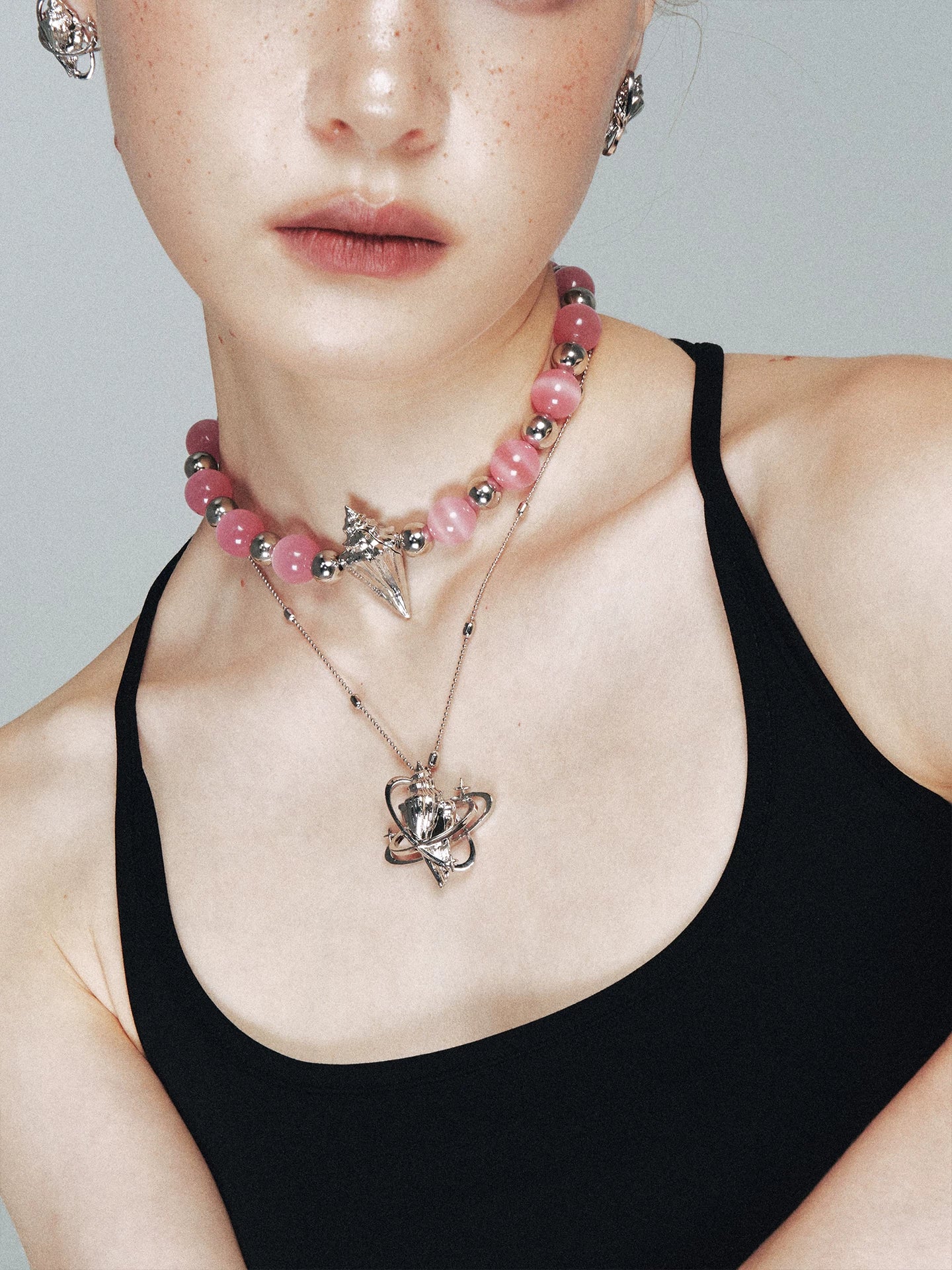 Pink Crystal Seashell Star Choker