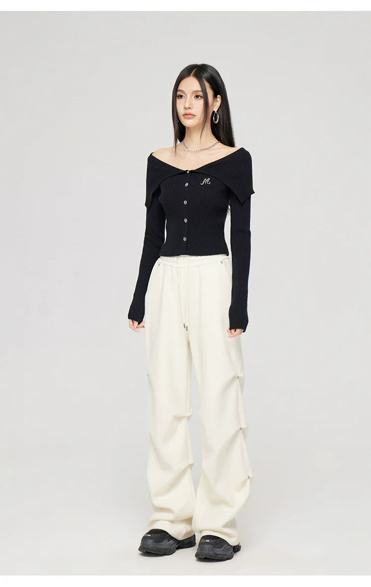 Black &amp; Off-white Turn-down Collar Sweater