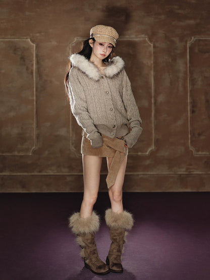 Sparkle Cable Knit Hooded Cardigan