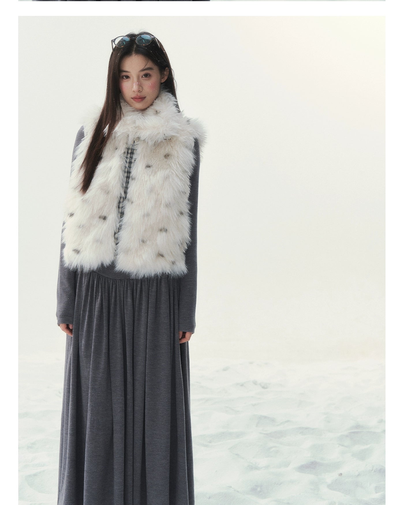 Polka-Check Reversible Faux-Fur Vest