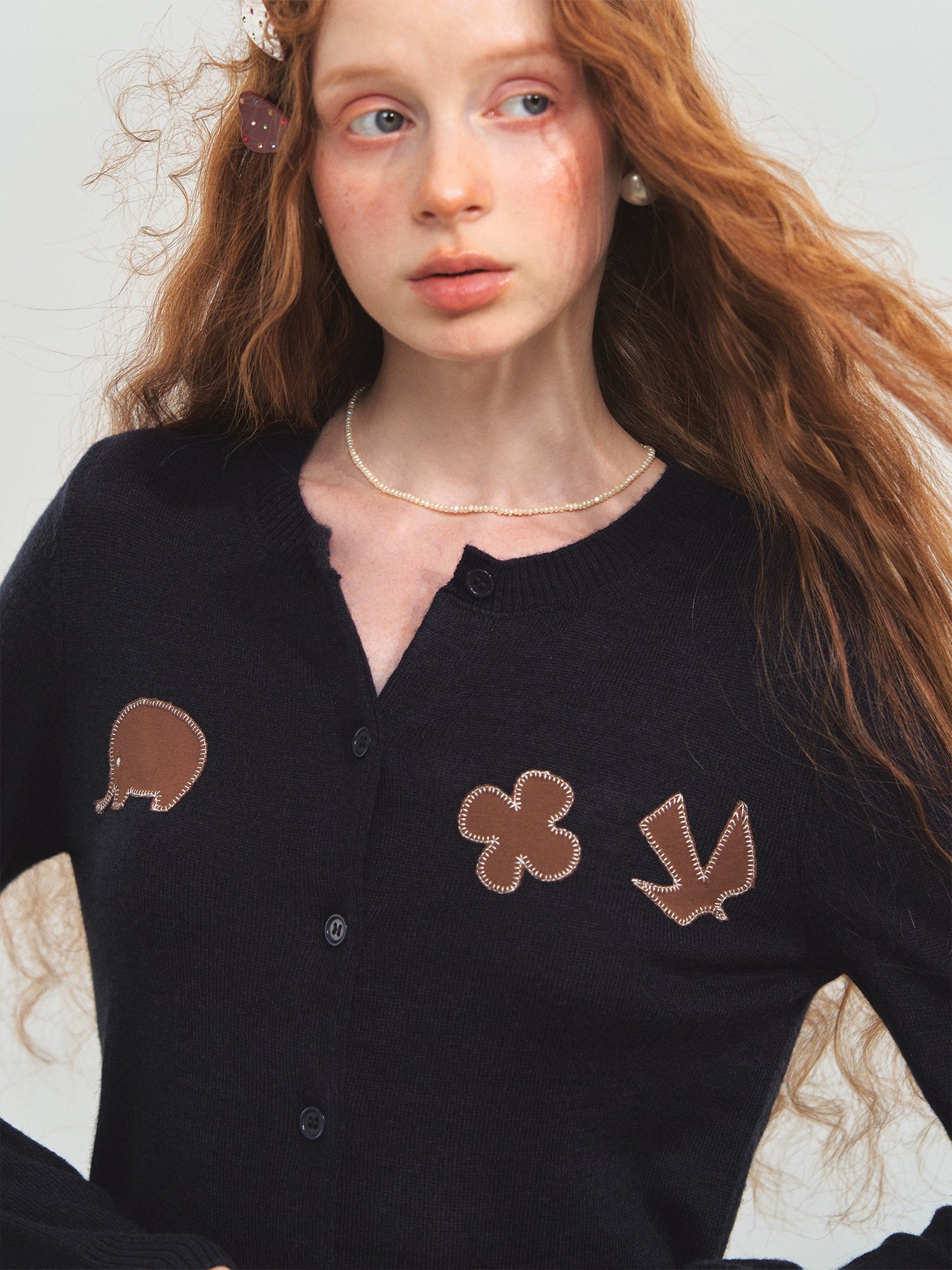 Crewneck Cartoon Patch Embroidered Cardigan