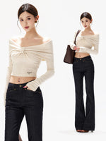 Apricot Twist Off-Shoulder Blouse & Skirt Set