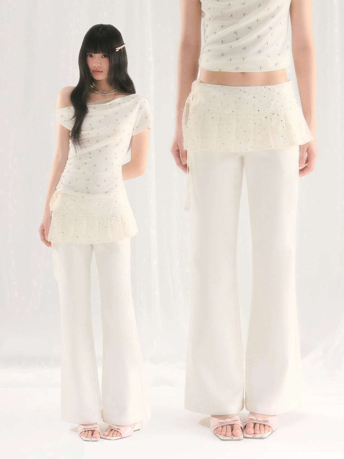 White Sequin Detachable Pants Set