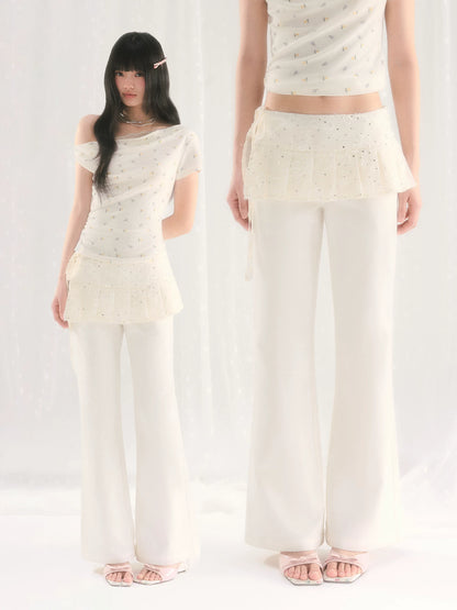 White Sequin Detachable Pants Set