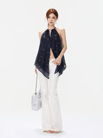 Rhinestone Halter Chiffon Top