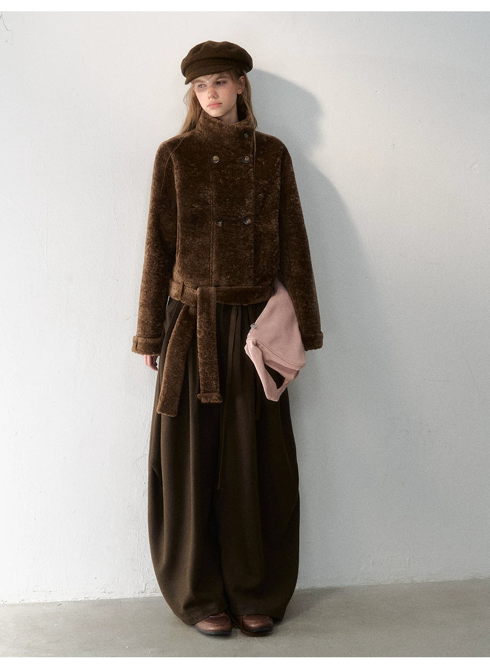 Stand Collar Cropped Fur Jacket