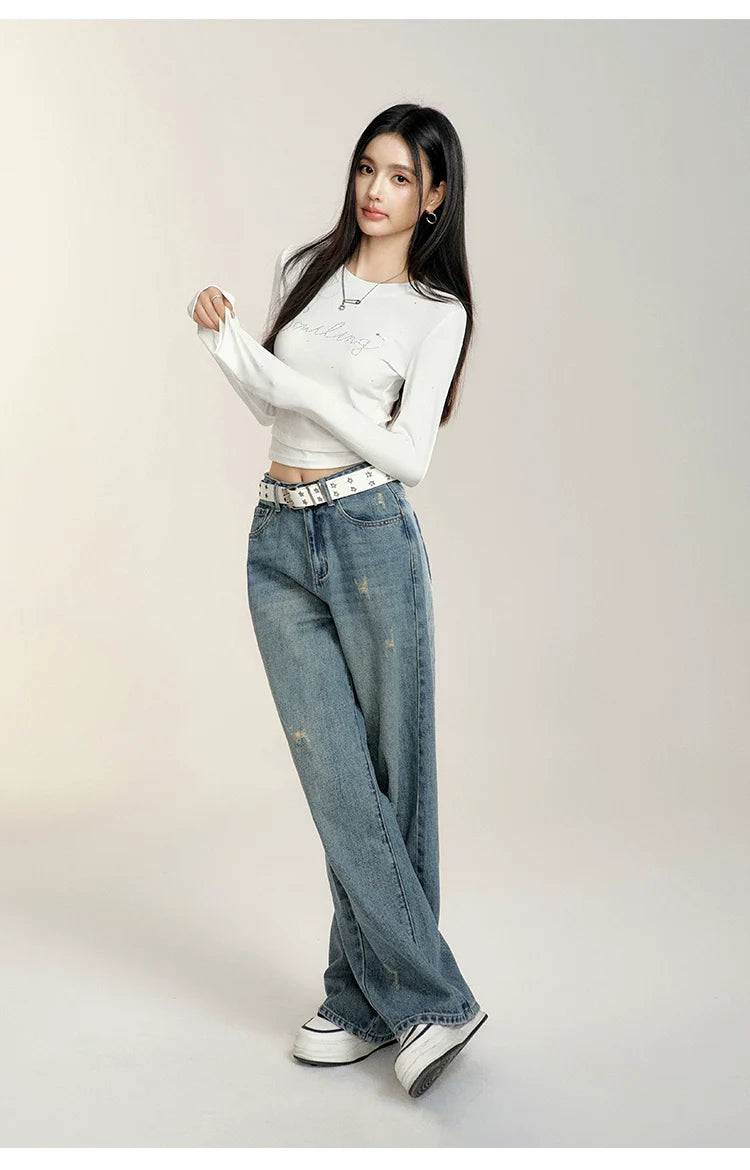 Black &amp; White Round Neck Fitted Long-sleeve T-shirt