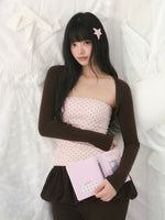 Contrast Polka Dot Crop Top & Cardigan Set
