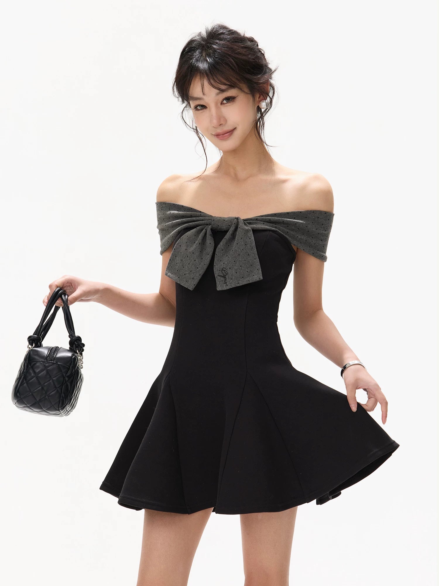 Black Bow Off-Shoulder Dress