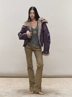 Faux-Suede Fur-Collar Quilted Parka
