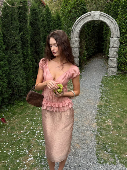 Pink Rhinestone V-Neck Blouse