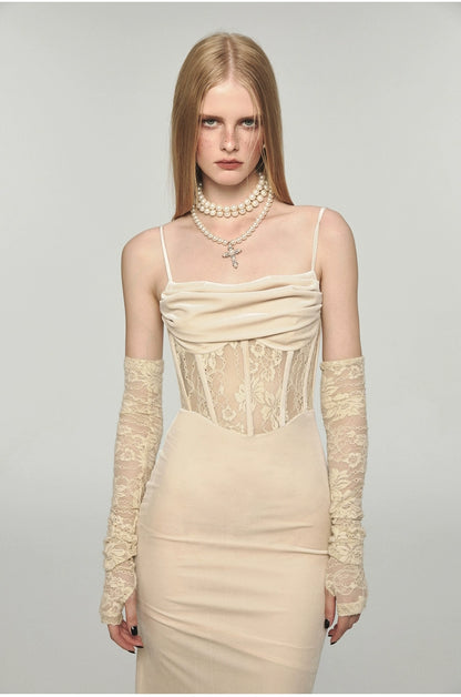 Fishbone Strap Long Velvet Bodycon Dress