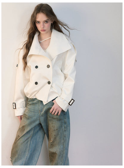 Vintage Pleated Stand Collar Jacket