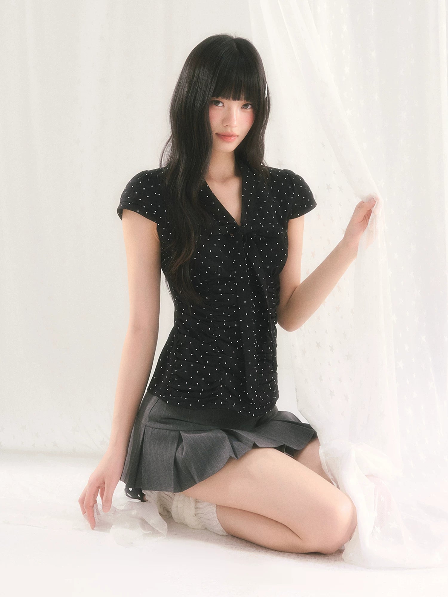 Black Polka Dot Tie Top