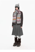 Contrast Folk Print Cardigan Set
