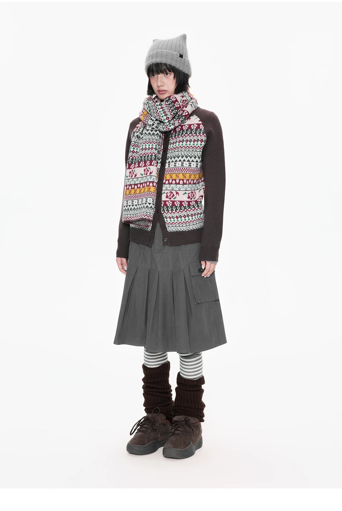Contrast Folk Print Cardigan Set