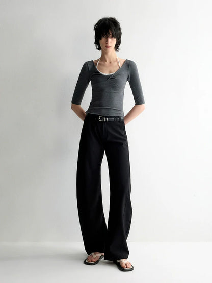 Cross-Design Low-Waisted Casual Pants