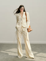 Black & Ivory White Tie-Waist Wide-Leg Pants