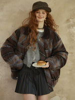 Plaid Wool-Blend Lapel Jacket