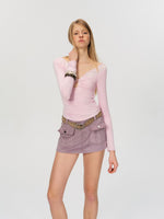 Purple Suede Cargo Skirt