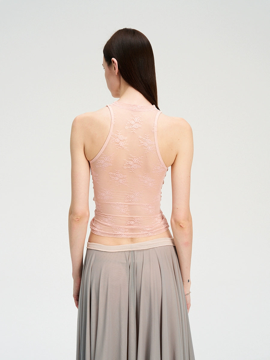 Lace Panel Twist Knit Tank
