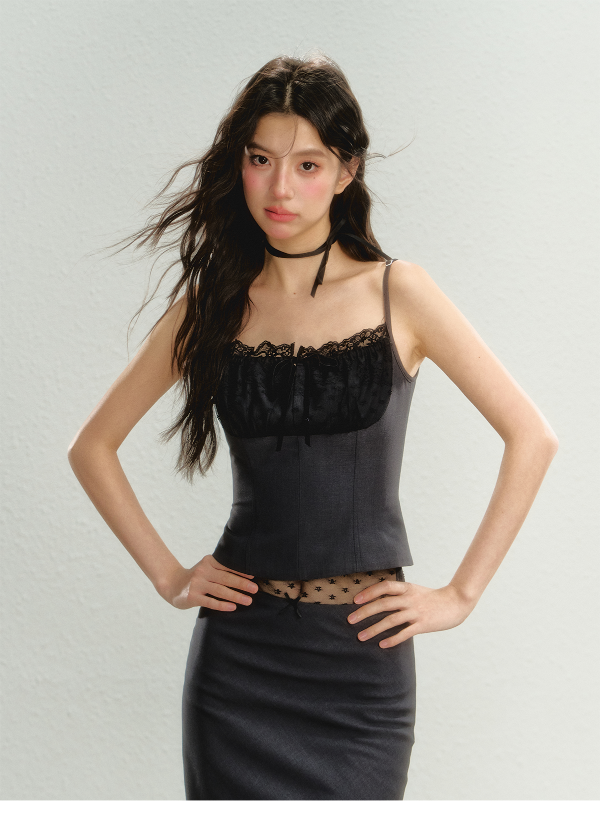 Lace Spaghetti Strap Tank Top &amp; Mini Skirt Set