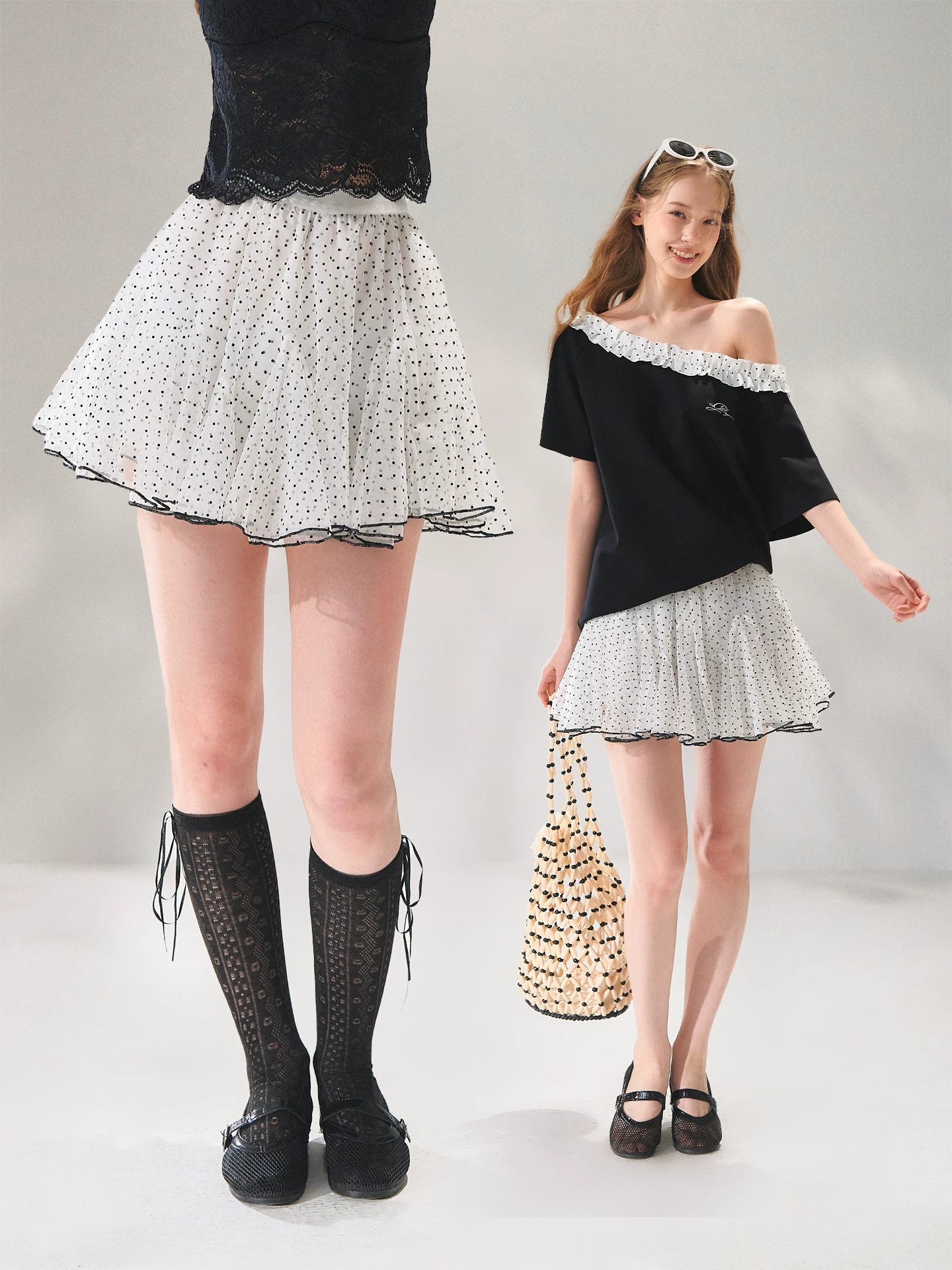 Polka Dot Mesh Mini Skirt
