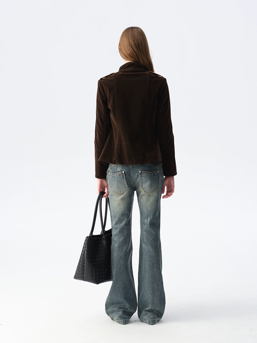 Velvet Colorblock Hardware Jacket