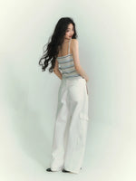 Lace Trim Stripe Cardigan Set