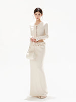 Apricot Lace Knit Blouse & Skirt Set