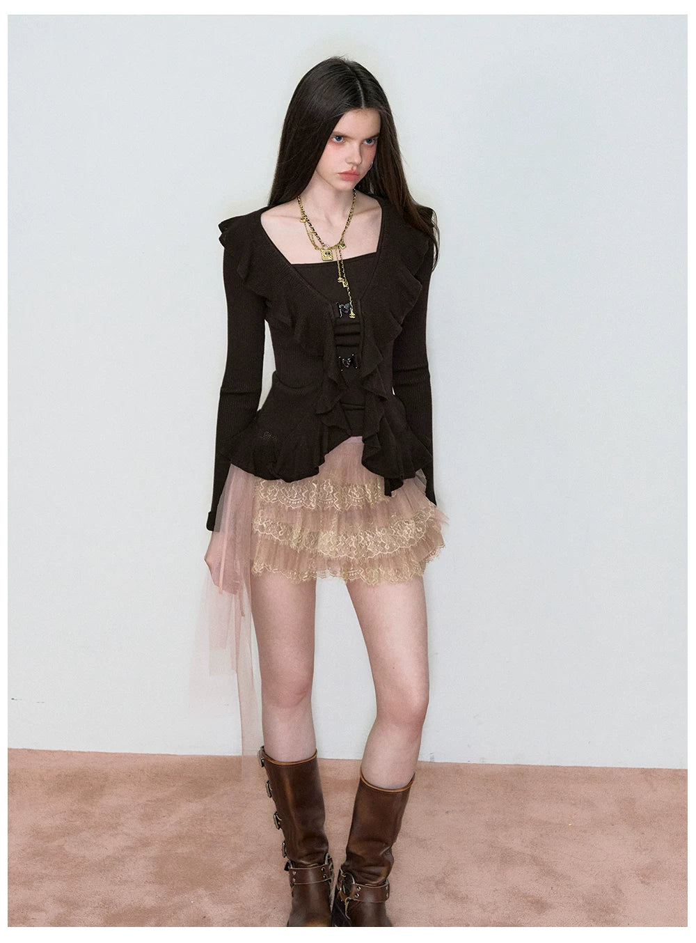 Layered Ruffle-Trim Knit Top