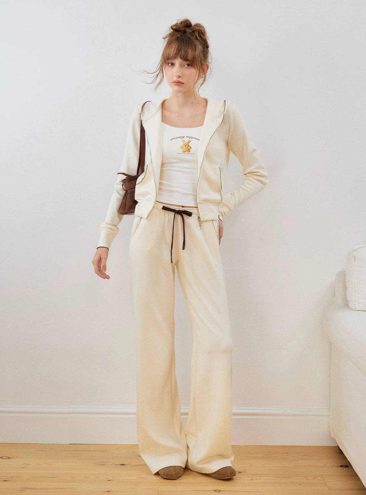 Contrast Trim Zip Hoodie &amp; Flared Pants Set