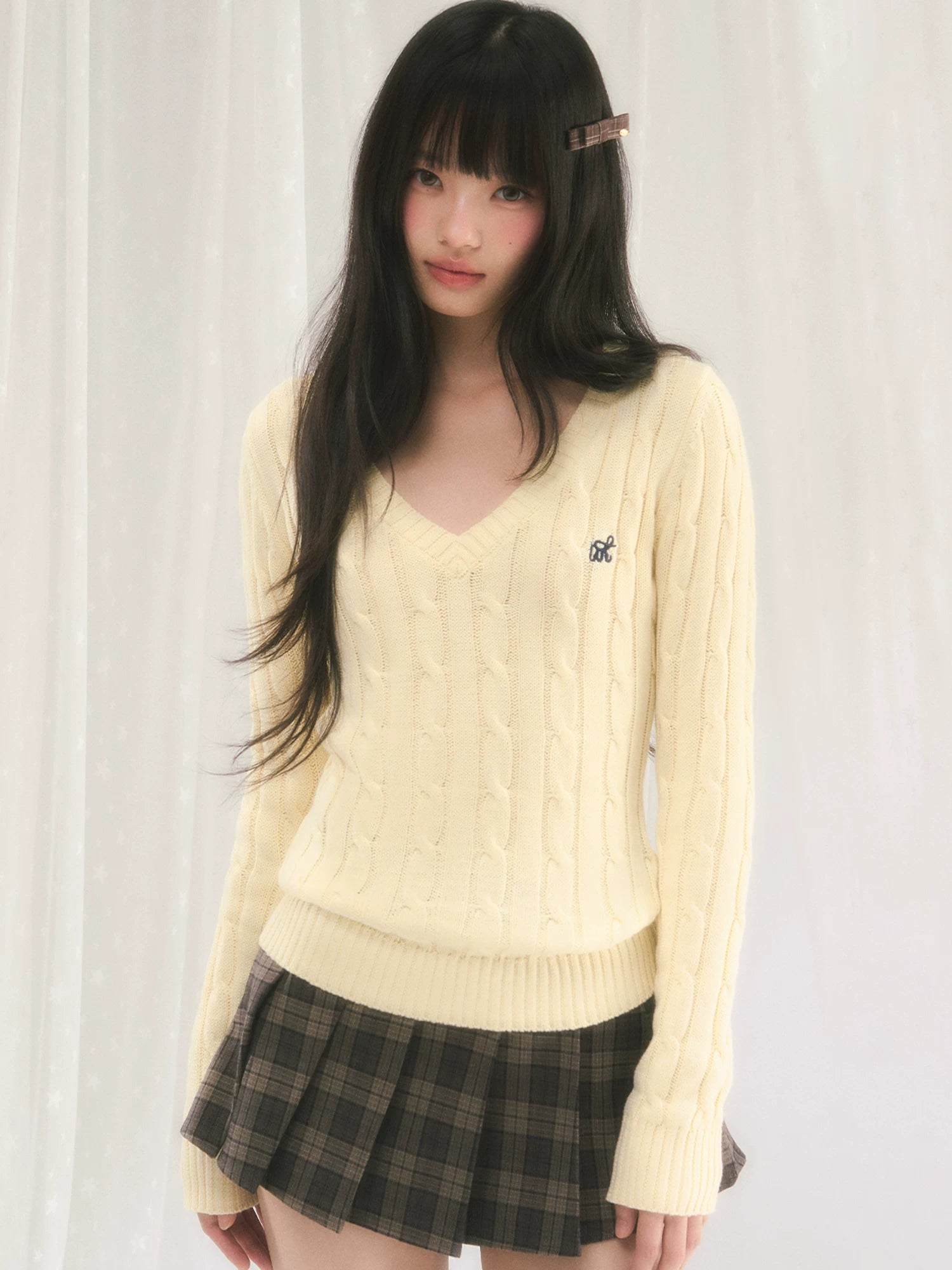Yellow Textured V-Neck Knit Top