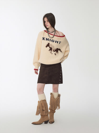 Fair Isle Icelandic Off-Shoulder Chunky Knit Sweater
