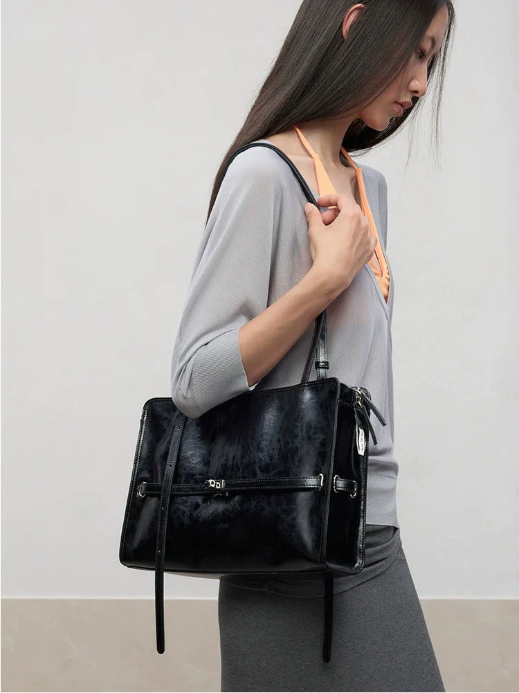 Black Microfiber Leather Water-Repellent Crossbody Bag