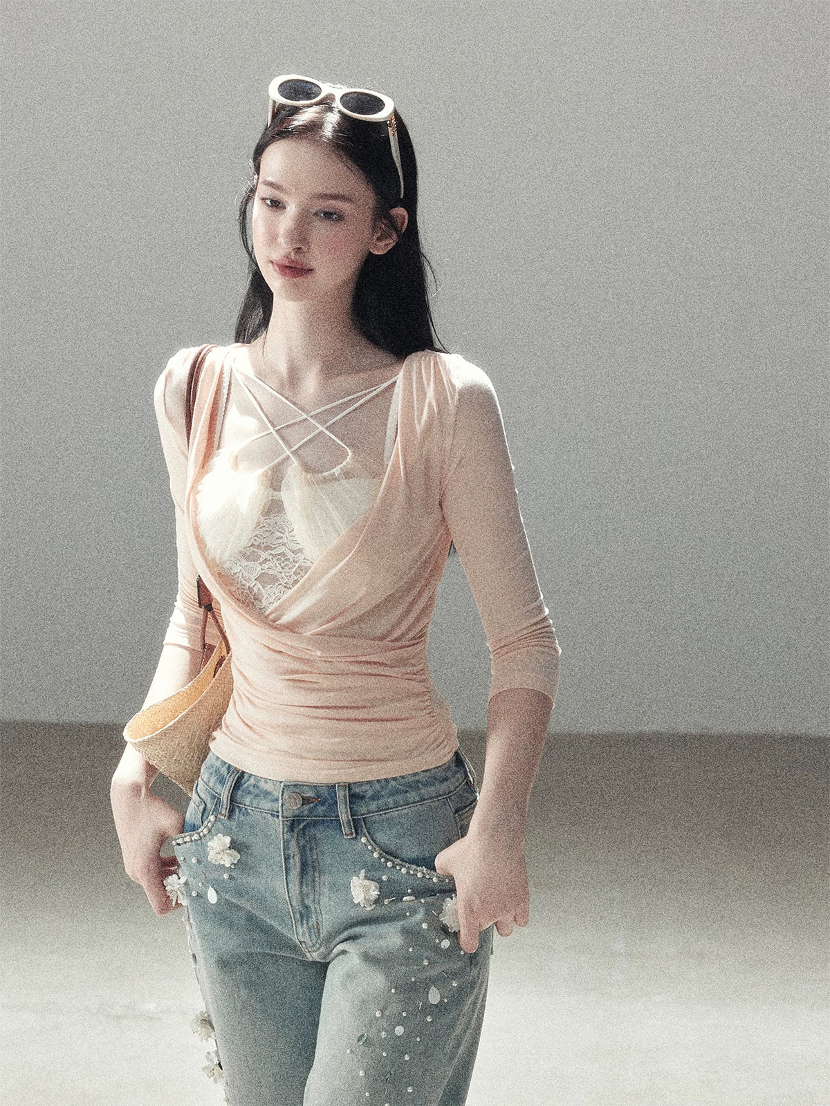 Ruched Neckline Crop Top
