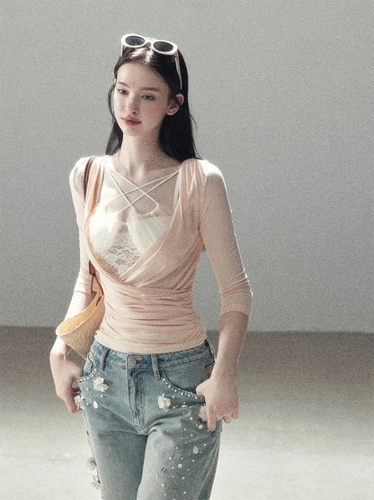 Ruched Neckline Crop Top
