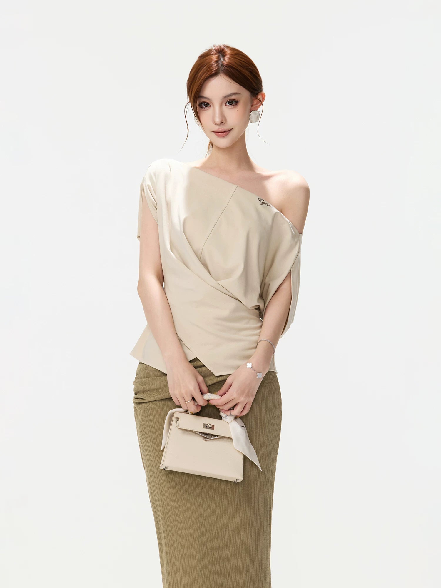 Asymmetric Knit Shoulder Top