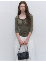 Lyocell Ruffle V-Neck Top