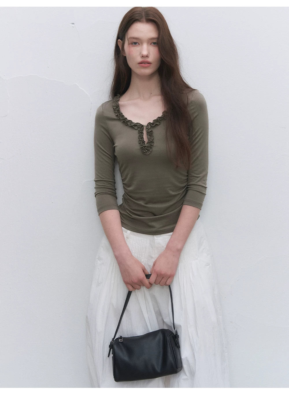 Lyocell Ruffle V-Neck Top
