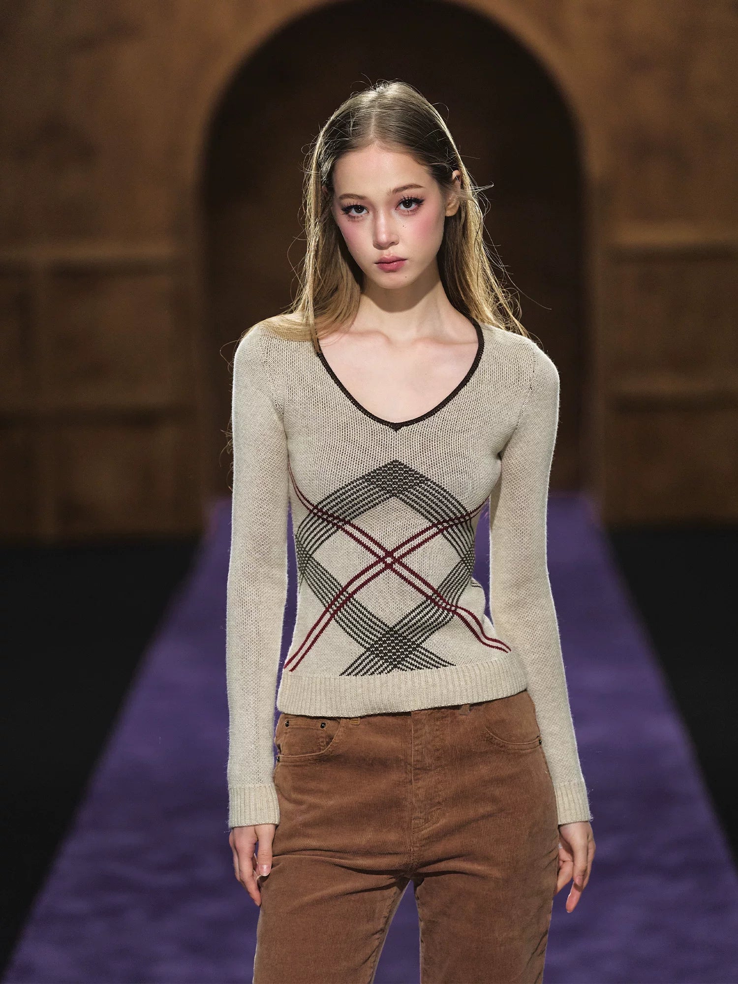 Apricot Contrast Knit Top