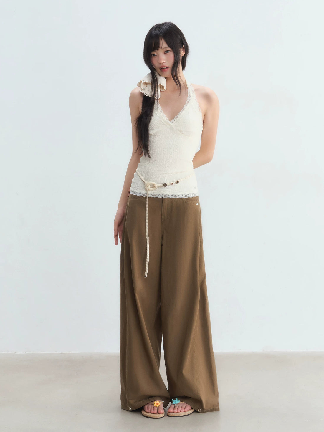 Retro Coffee Wide-Leg Pants