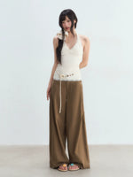 Retro Coffee Wide-Leg Pants